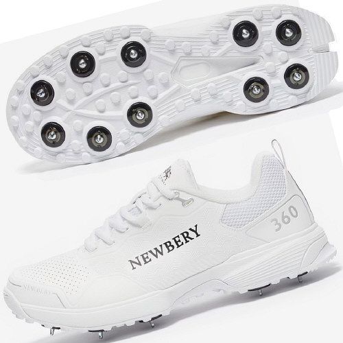 Newbery 360 Spike Cricket Shoes White/White 2025 Snr